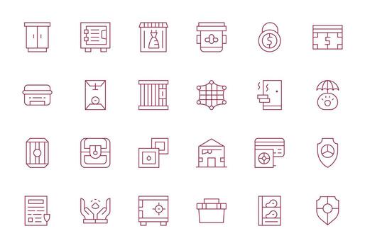 Safekeeping Icon Set with 24 Thin Line 256x256 Display Perfect Graphics vector