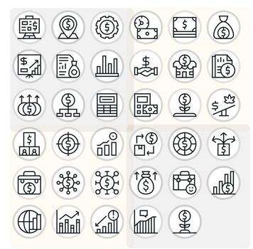 35 256x256 Icons for Revenue in Pixel Aligned Regular Line Format vector