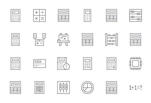Arithmetic Visual Pack containing 24 Thin Line Display Perfect Icons vector