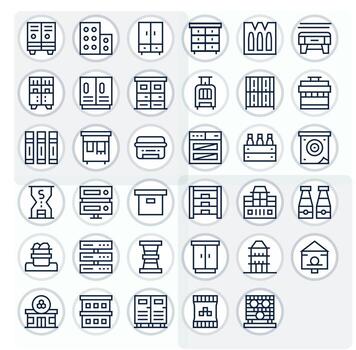 35 Retina Ready Regular Line Icons optimized for Storage Unit Pixel Aligned display vector
