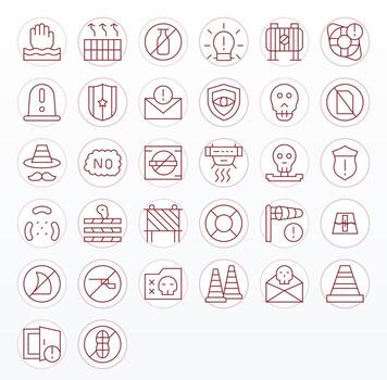 32 Thin Line Pixel Optimized Icons crafted for Caution 256x256 applications vector