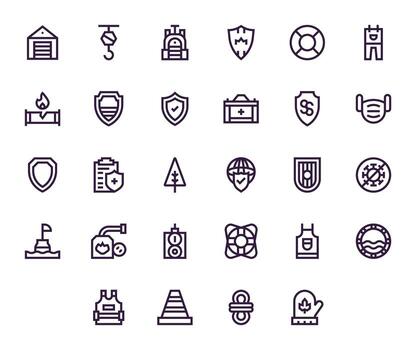 28 Icons inspired by Safety in Pixel Aligned High Resolution Bold Line quality vector