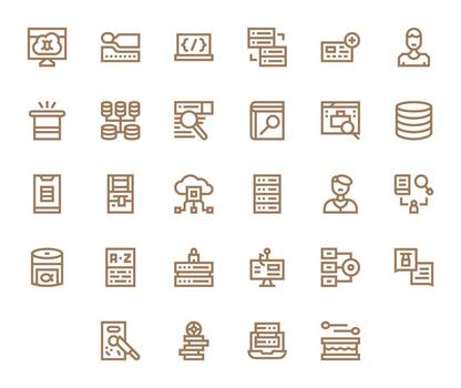 28 Database Pixel Optimized Icons in Retina Ready Bold Line Aesthetic vector