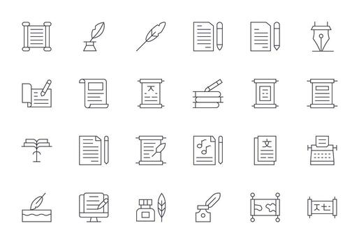 manuscrito icono conjunto con 24 Delgado línea alto resolución píxel Perfecto gráficos vector
