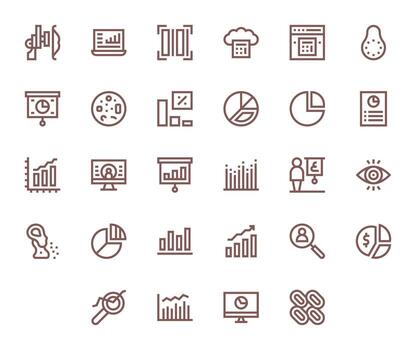 28 High Resolution Grid Fitted Icons for Data Visualization in Bold Line Theme vector