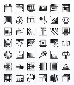 Grid Visual Pack containing 42 Regular Line Editable Icons vector