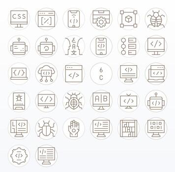 Programming Retina Ready Icon Pack with 32 Thin Line PIXEL Perfect Elements vector