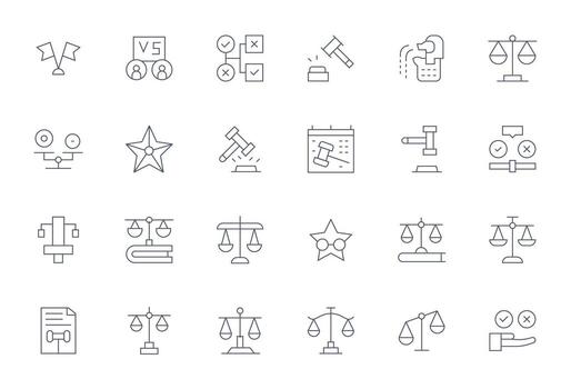 Judgment Display Perfect Set with 24 128x128 Thin Line Icons vector
