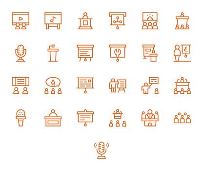 Lecture Premium Bundle with 25 128x128 Display Perfect Regular Line Icons vector