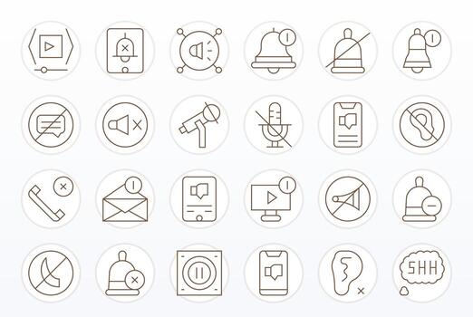 24 Icons for Mute featuring 128x128 Pixel Optimized Thin Line Graphics vector