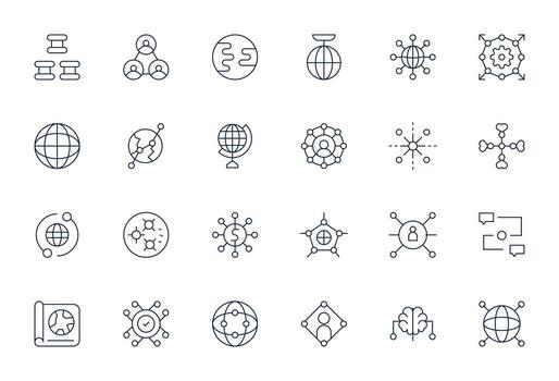 Interconnected Design Icons featuring 24 Grid Fitted Thin Line Style vector