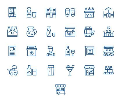 Drinks Modern Collection with 25 Regular Line 256x256 Grid Fitted Icons vector