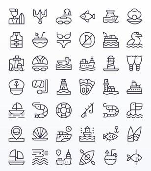 Ocean Complete Package with 42 Retina Ready Regular Line Pixel Optimized Icons vector