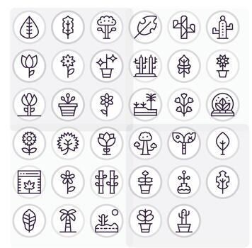35 Pixel Optimized Regular Line Icons designed for Flora Interface vector