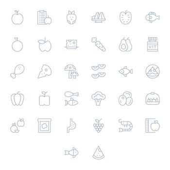 32 Pixel Optimized High Resolution Icons for Diet in elegant Thin Line design vector