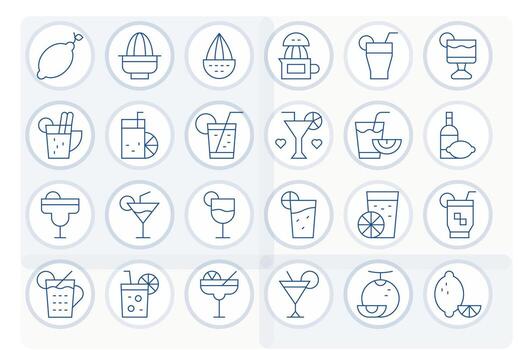 24 Thin Line Icons for Citrus in crisp 256x256 PIXEL Perfect resolution vector