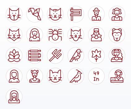 25 cuadrícula equipado íconos temática alrededor lineal en 256x256 regular línea formato vector