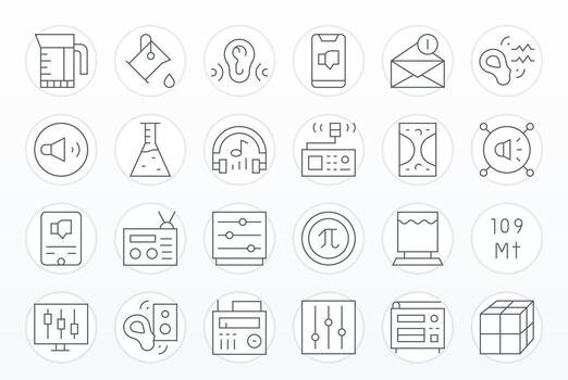 24 128x128 Thin Line Pixel Optimized Icons for Volume Projects vector