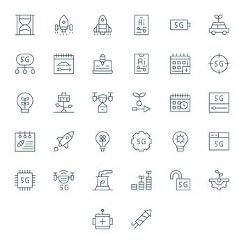 32 PIXEL Perfect 256x256 Icons for Future in elegant Thin Line design vector