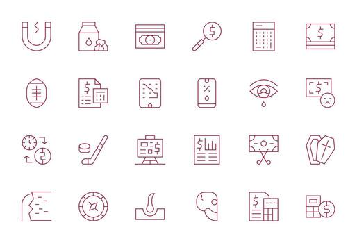 24 Thin Line Pixel Optimized Icons for Loss Graphics vector