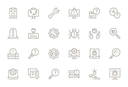 Troubleshooting Professional Set with 24 Thin Line Detail Enhanced High Resolution Icons vector