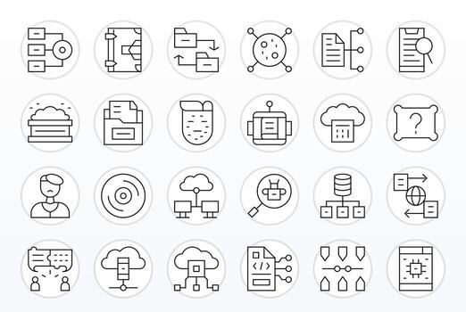 Delgado línea estilo base de datos íconos con 24 256x256 píxel Perfecto diseños vector