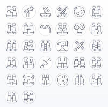 32 retina Listo Delgado línea íconos optimizado para telescopio cuadrícula equipado monitor vector