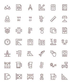Scale Icon Set with 42 Regular Line High Resolution Pixel Optimized Graphics vector