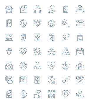 42 Pixel Aligned Icons themed around Love in High Resolution Regular Line format vector