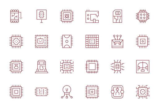 Microchip Essential Set including 24 PIXEL Perfect Thin Line High Resolution Icons vector