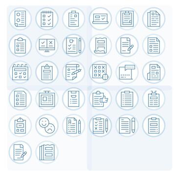32 Thin Line Icons for Questionnaire in crisp Retina Ready Pixel Aligned resolution vector