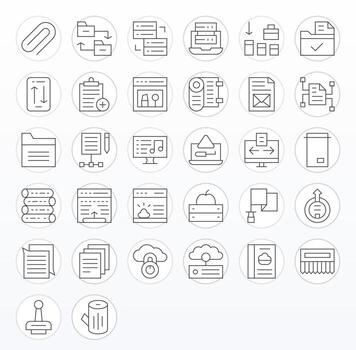 File Management Icon Set with 32 Thin Line 64x64 PIXEL Perfect Graphics vector