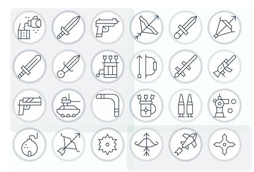 24 256x256 Delgado línea íconos optimizado para arma píxel Perfecto monitor vector