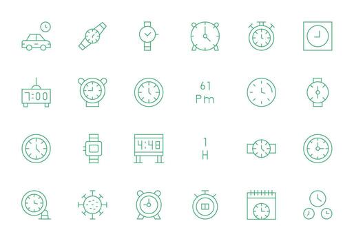 Hour Comprehensive Bundle with 24 Pixel Optimized Thin Line High Resolution Icons vector