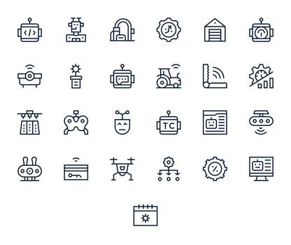 25 Regular Line Pixel Optimized Vectors for Automation Theme