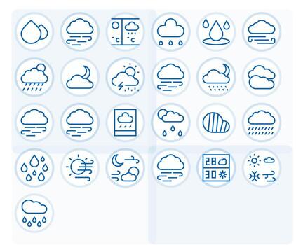 Regular Line Style Cloudy Icons with 25 High Resolution Pixel Optimized Designs vector