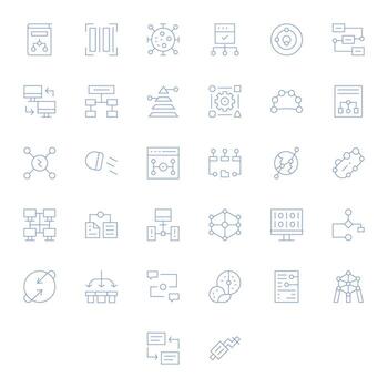 32 64x64 Icons for Data Flow in Display Perfect Thin Line Format vector