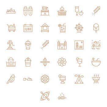 32 64x64 Icons for Summer in Pixel Aligned Thin Line Format vector