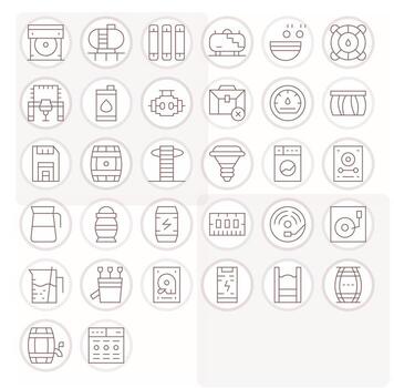 32 Thin Line Grid Fitted Icons for Capacity Graphics vector