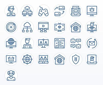 Virtual Essential Set including 25 Pixel Optimized Regular Line 128x128 Icons vector