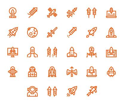 28 Icons for Rocket featuring High Resolution Editable Bold Line Graphics vector