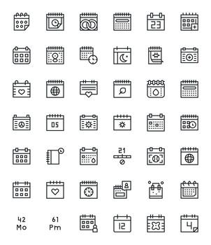 42 Regular Line Icons from Date in 64x64 Pixel Aligned Quality vector