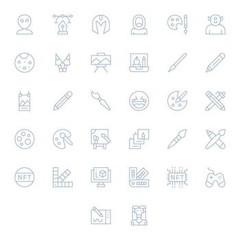 32 Thin Line PIXEL Perfect Icons for Digital Art Graphics vector