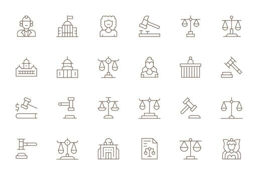 Judiciary Professional Set with 24 Thin Line Pixel Optimized High Resolution Icons vector
