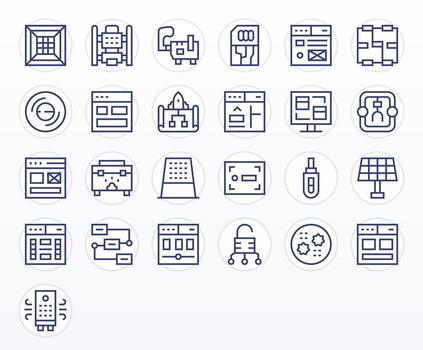 Module Design Icons featuring 25 Pixel Aligned Regular Line Style vector