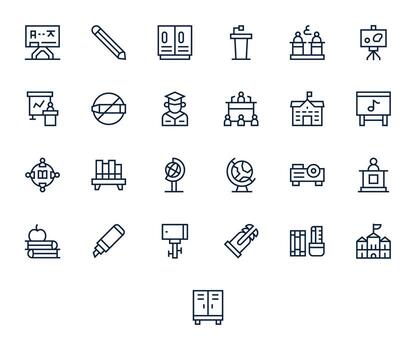 Classroom Icon Repository containing 25 Regular Line 128x128 Pixel Aligned graphics vector