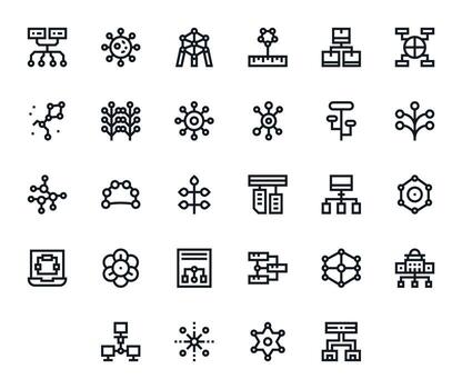 28 Icons for Nodes featuring 128x128 Grid Fitted Bold Line Graphics vector