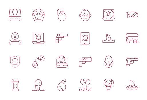 Threat Comprehensive Bundle with 24 Pixel Optimized Thin Line High Resolution Icons vector