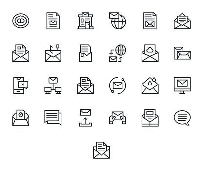 Outbox Icon Collection featuring 25 Display Perfect Retina Ready Regular Line Designs vector