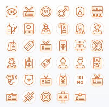 35 Grid Fitted Icons themed around Identification in 128x128 Regular Line format vector
